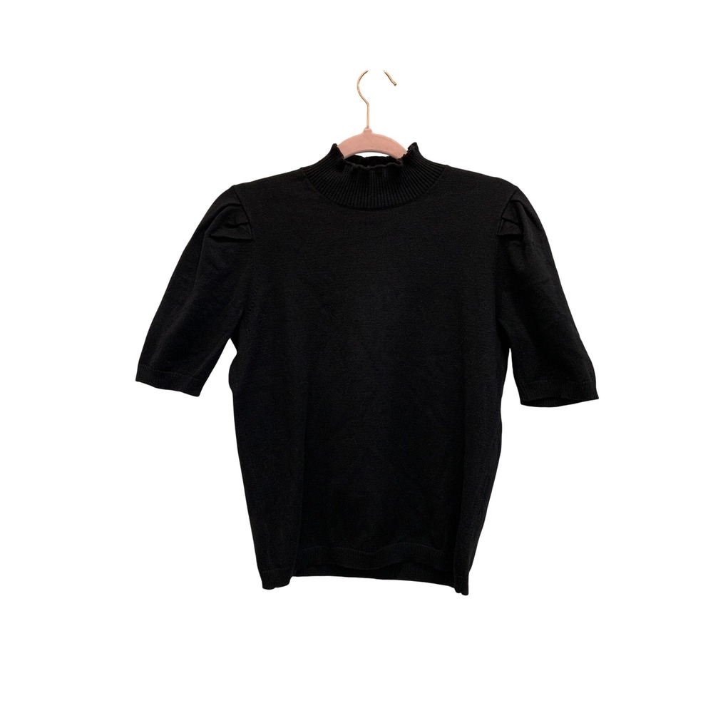 Ann Taylor Factory Womens Medium Black Mock Neck Sweater Top Quiet Luxury - Picture 2 of 8